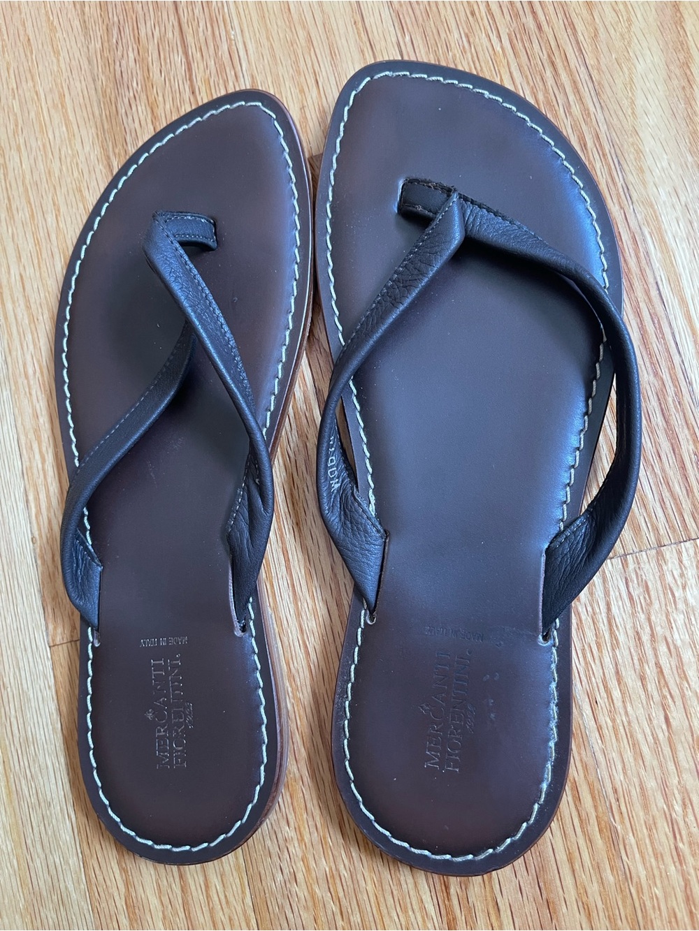 Italian Crafted Natural Brown Leather Flip Flop Sandals